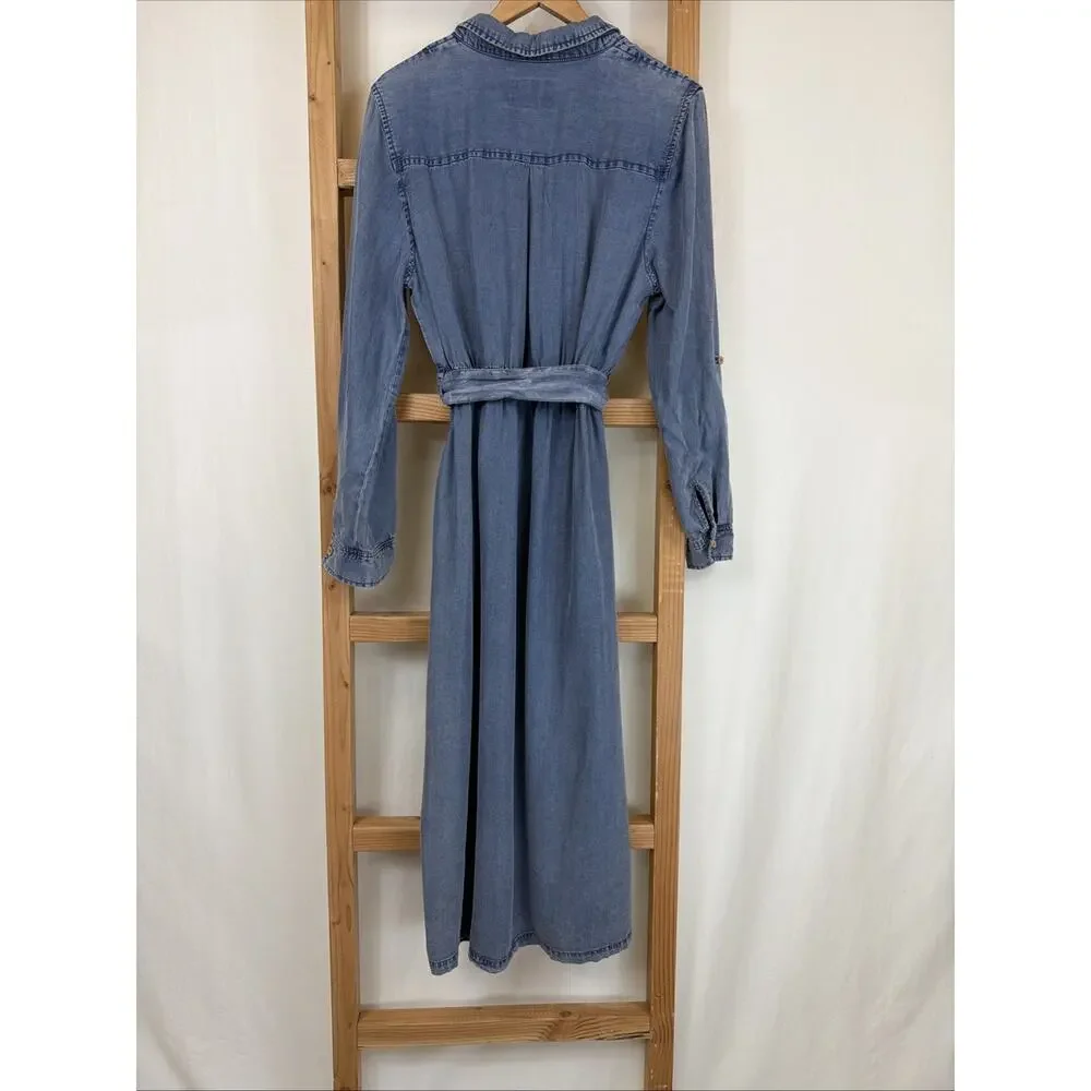 NWT Velvet Heart Blue Pockets Elastic Waist Button Up Shirt Dress #1414 Size SM - Picture 8 of 11